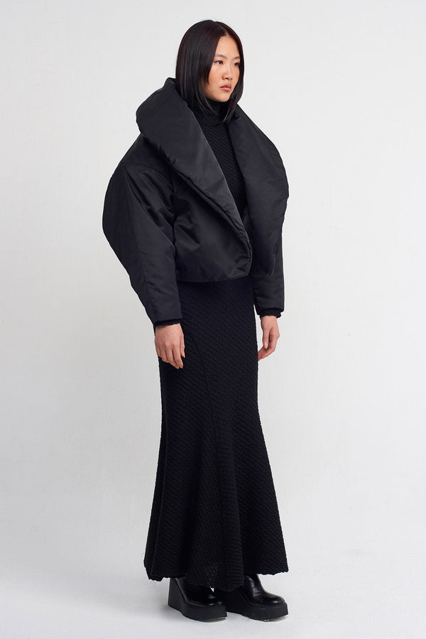 Nu Oversized Collar Short Coat Black