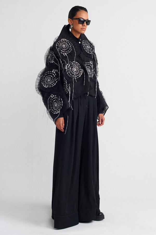 NU Organza Applique Detail Jacket Black/Offwhite