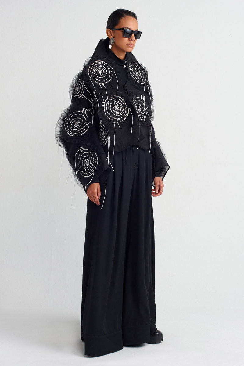 NU Organza Applique Detail Jacket Black/Offwhite