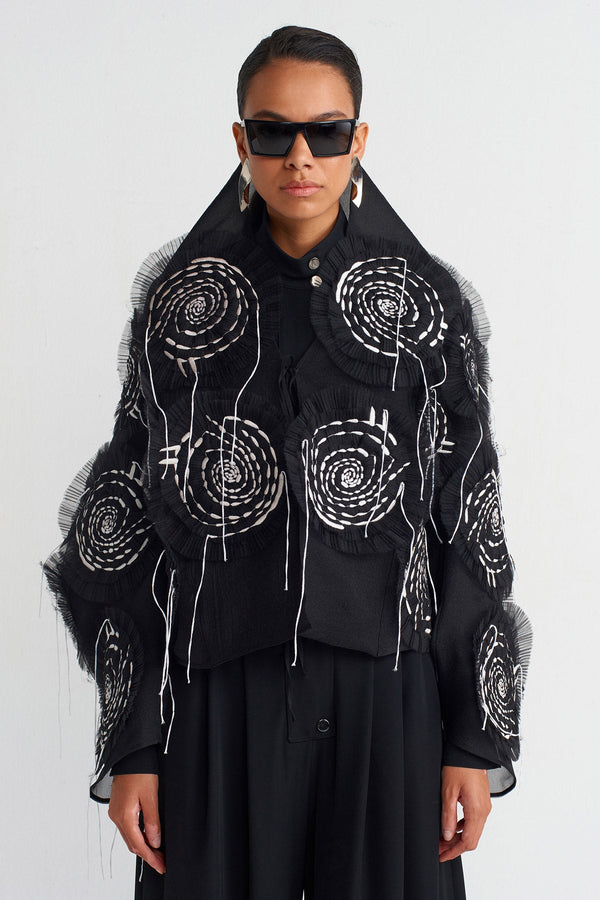 NU Organza Applique Detail Jacket Black/Offwhite