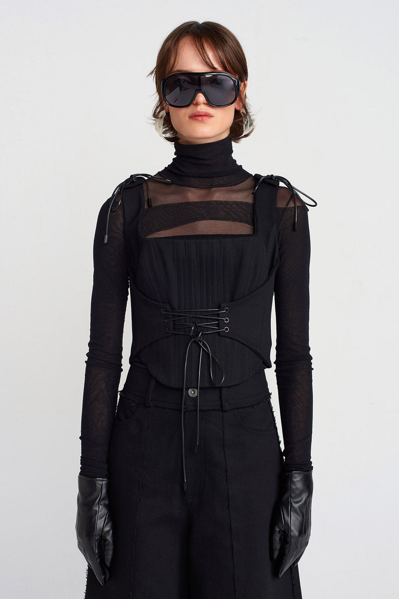 Nu Lace-Up Corset Bustier Black