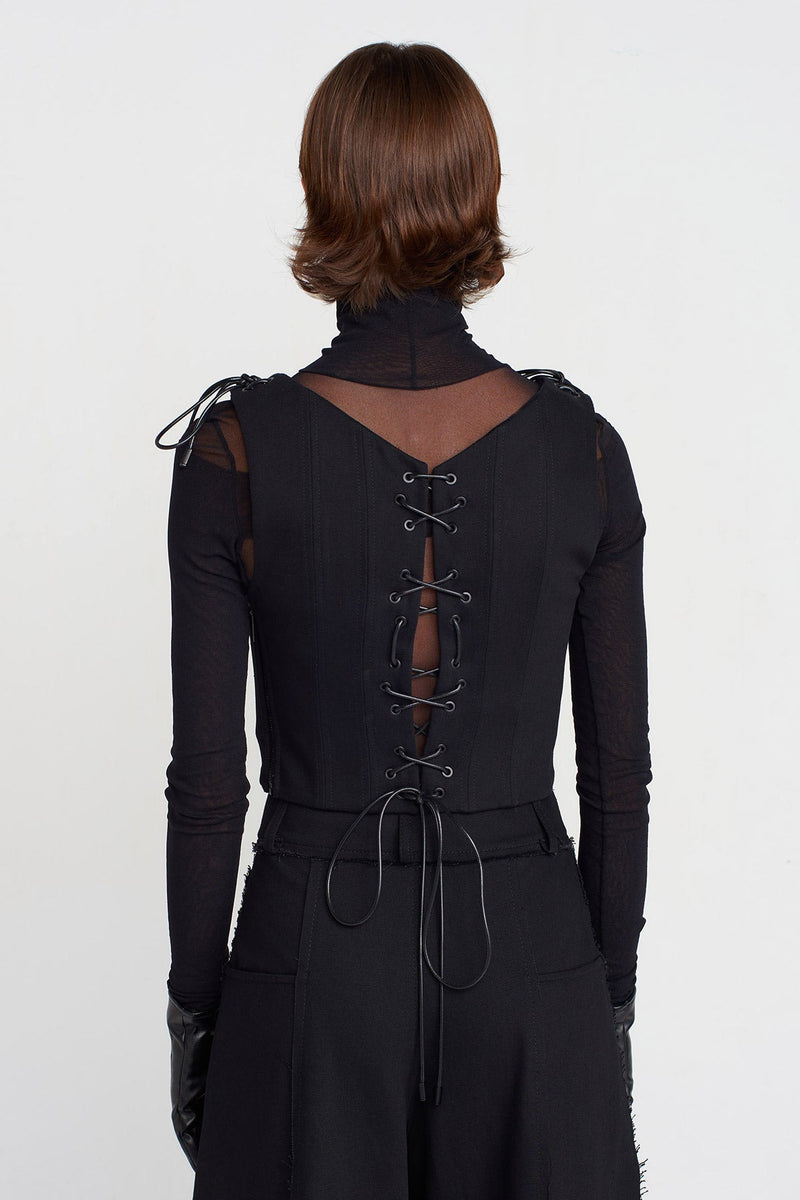 Nu Lace-Up Corset Bustier Black