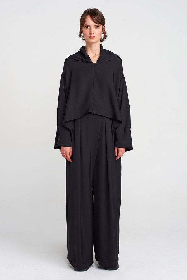 Nu Off-Shoulder V-Neck Blouse Black