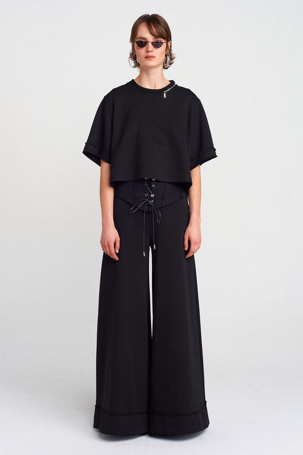 Nu Zipper Detailed Corset T-Shirt Black