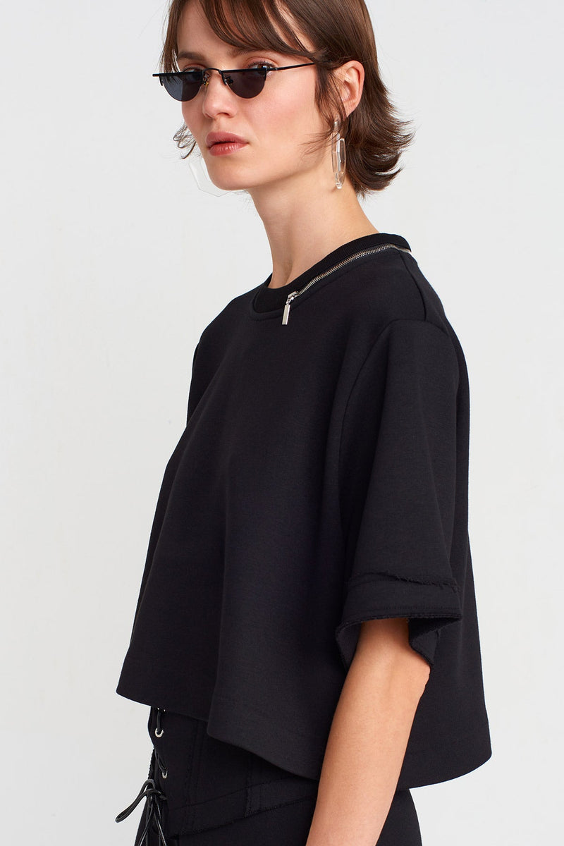 Nu Zipper Detailed Corset T-Shirt Black