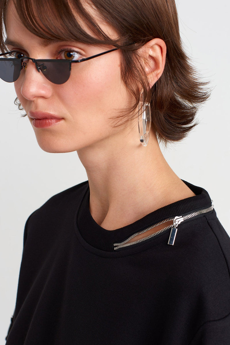 Nu Zipper Detailed Corset T-Shirt Black