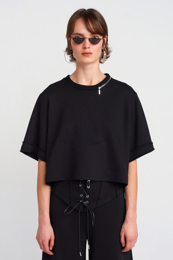 Nu Zipper Detailed Corset T-Shirt Black