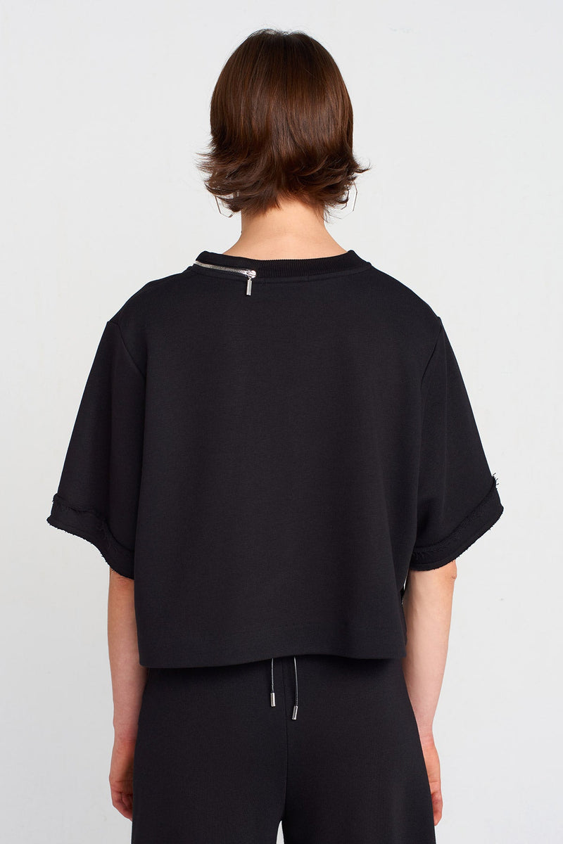 Nu Zipper Detailed Corset T-Shirt Black