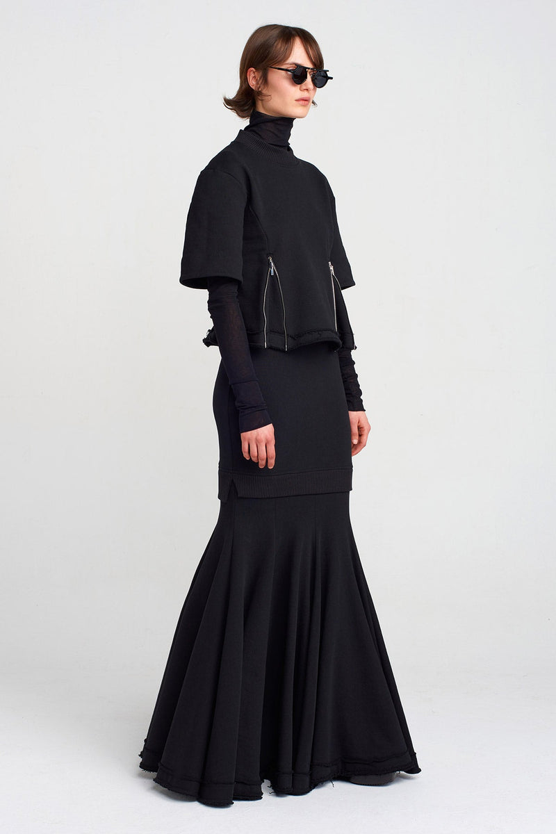 Nu Zipper Detailed Thick Fabric T-Shirt Black