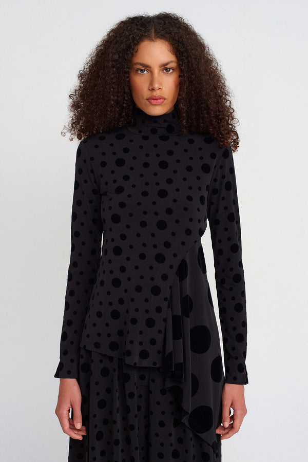 Nu Velvet Polka-Dot Jersey Blouse Multi Color