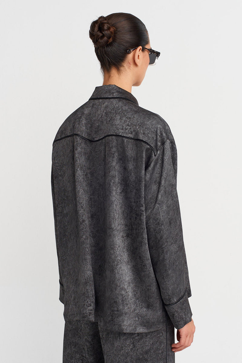 Nu Washed Effect Oversized Shirt Off White/Black