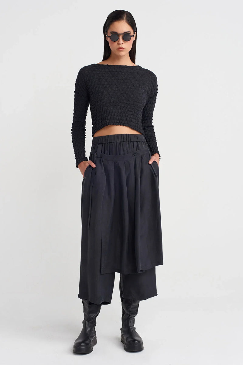 Nu Jacquard Long Sleeve Crop Blouse Anthracite