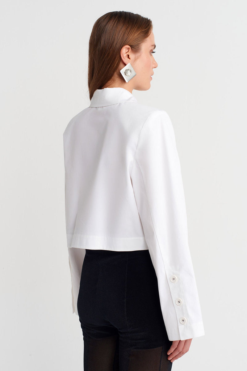 NU Cropped Shirt With Buttoned Sleeves And Pocket Detail Off White