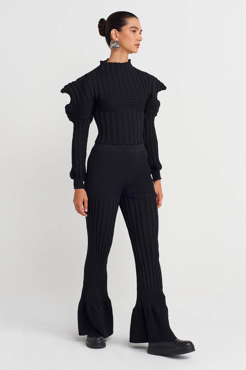 Nu Knitted Shoulder Detailed Blouse Black