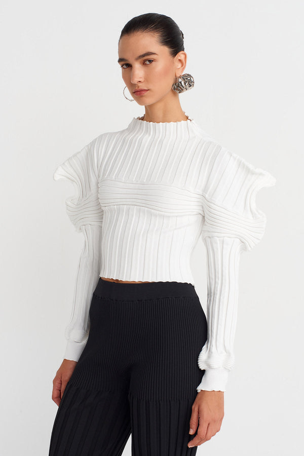 Nu Knitted Shoulder Detailed Blouse Off White