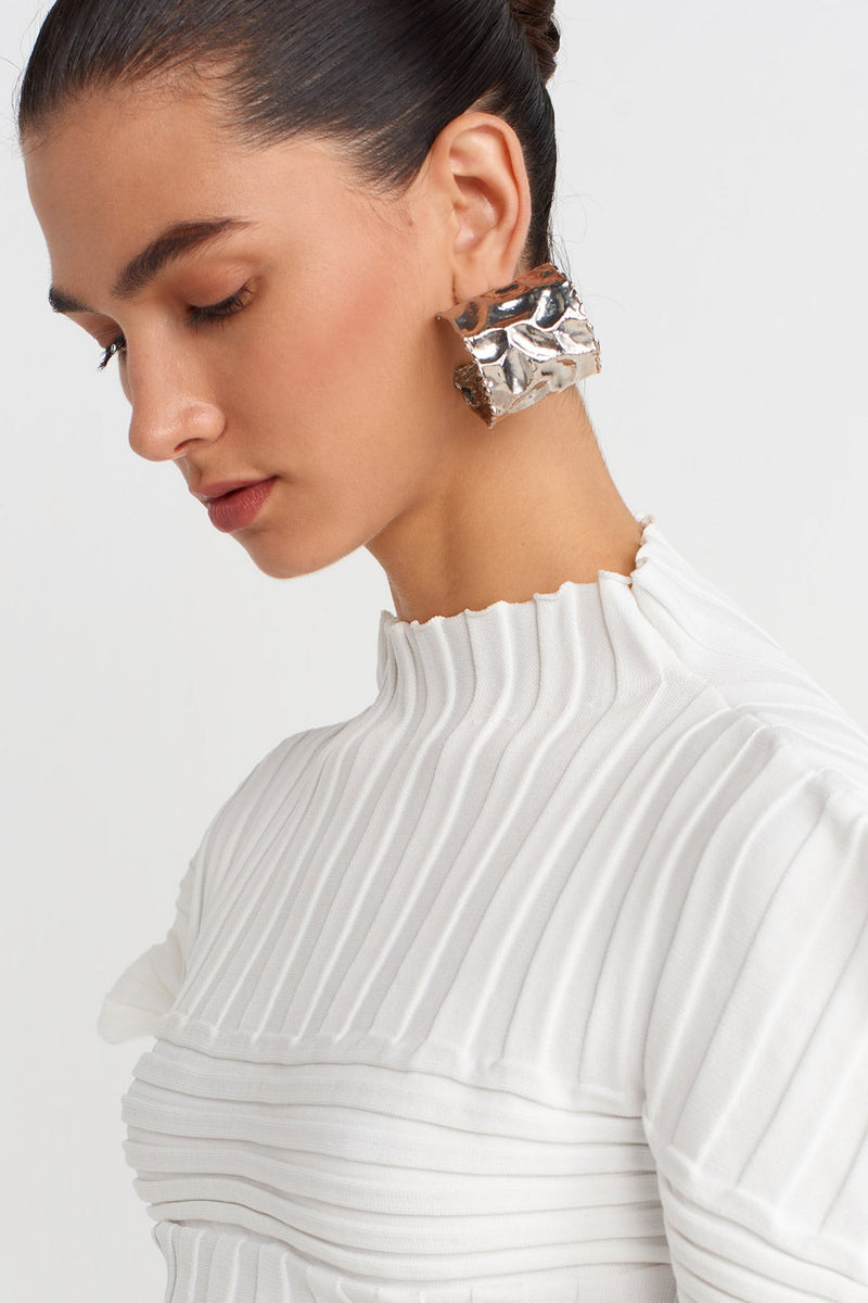 Nu Knitted Shoulder Detailed Blouse Off White