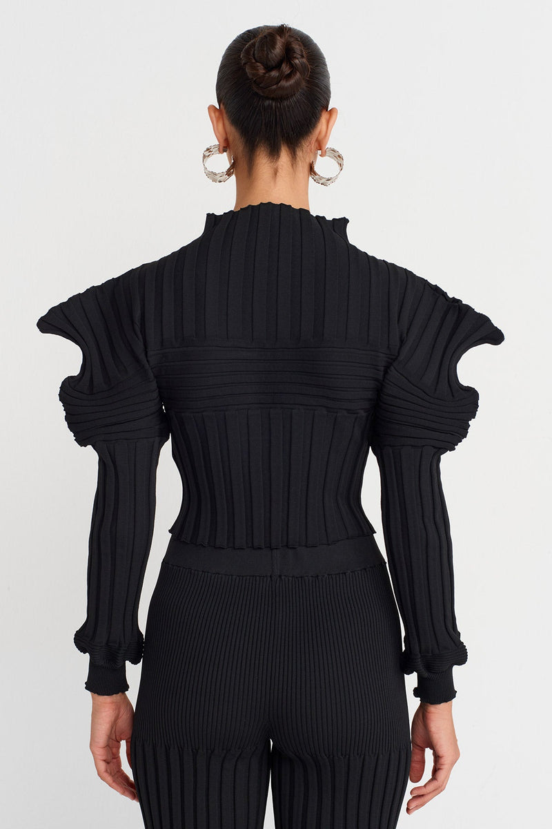 Nu Knitted Shoulder Detailed Blouse Black