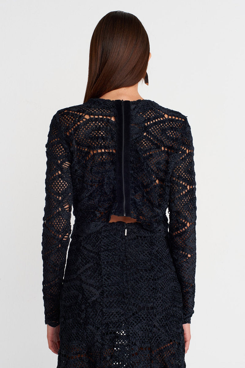 Nu Oval Cut Textured Lace Blouse Black