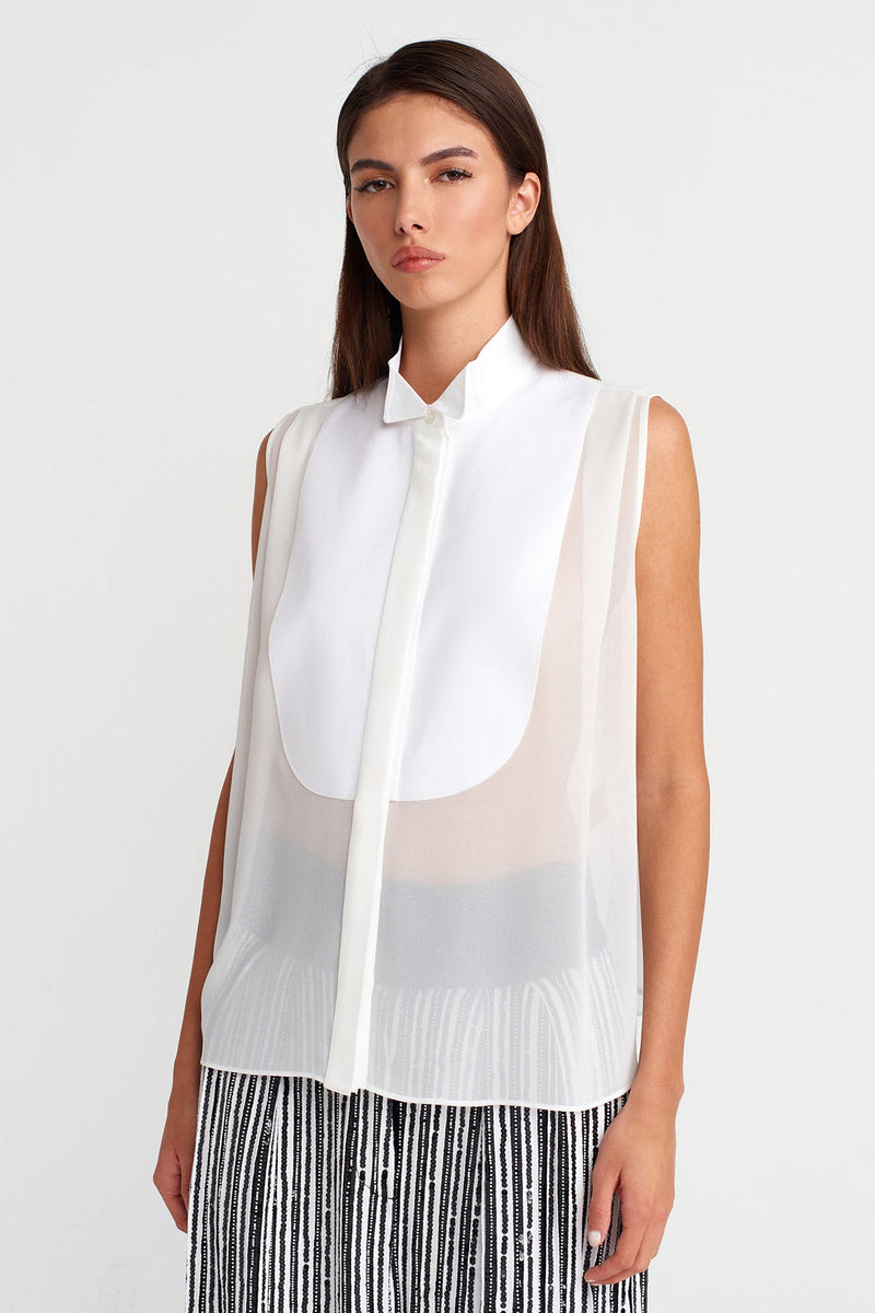 Nu Sleeveless Sheer Chiffon Shirt Off White