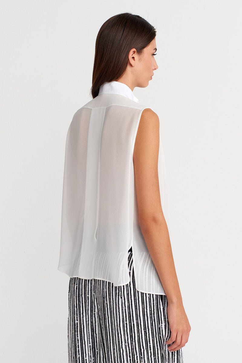 Nu Sleeveless Sheer Chiffon Shirt Off White