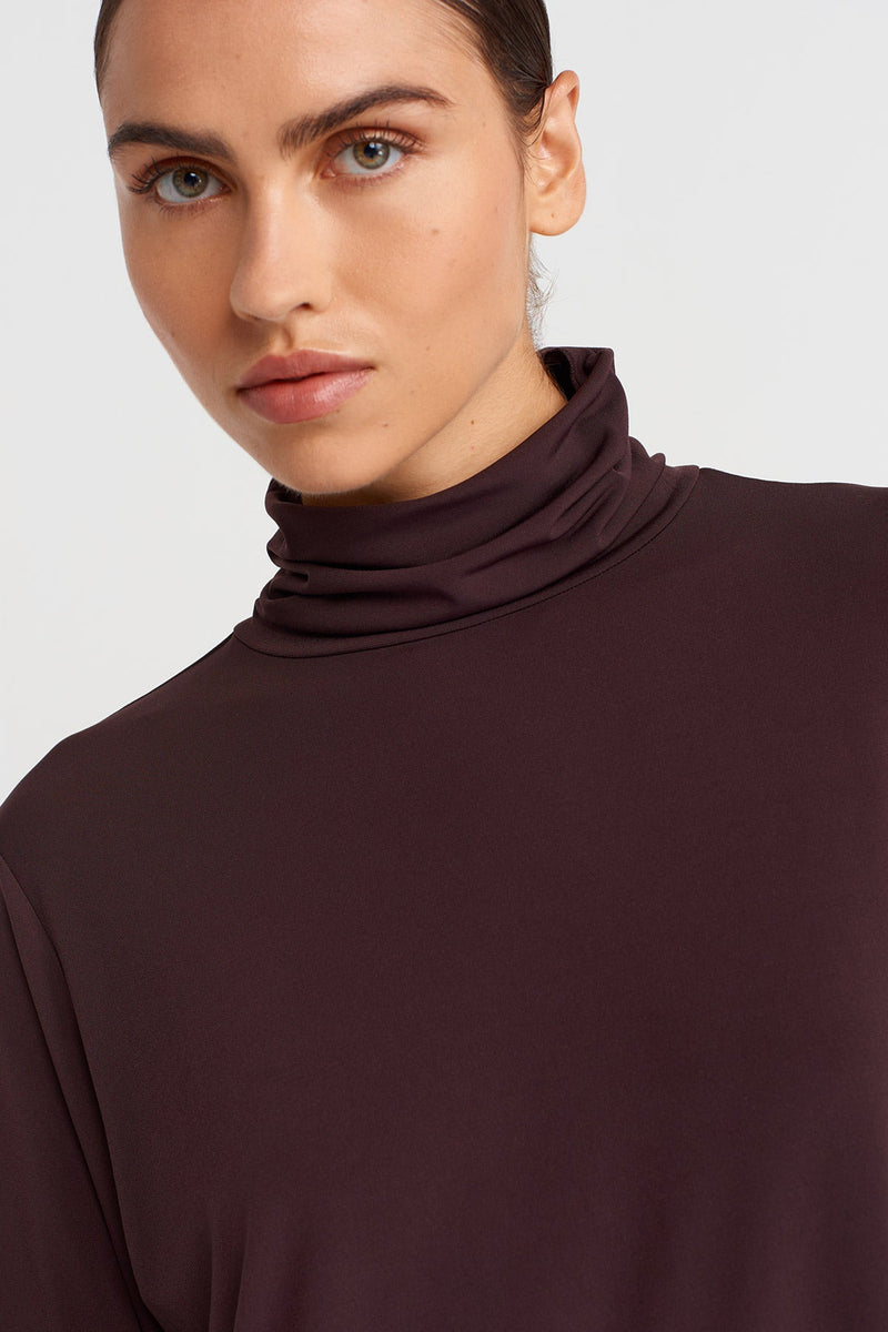 Nu Turtleneck Long Sleeve Jersey Blouse Eggplant