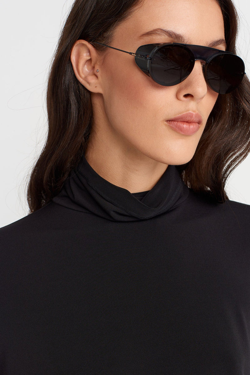 Nu Turtleneck Long Sleeve Jersey Blouse Black