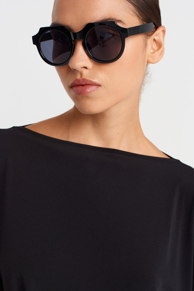 Nu Oversized Jersey Blouse With Side Pockets Black