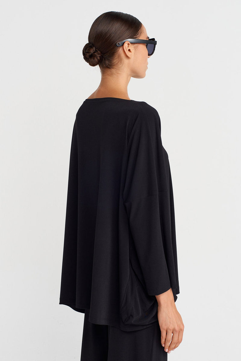 Nu Oversized Jersey Blouse With Side Pockets Black