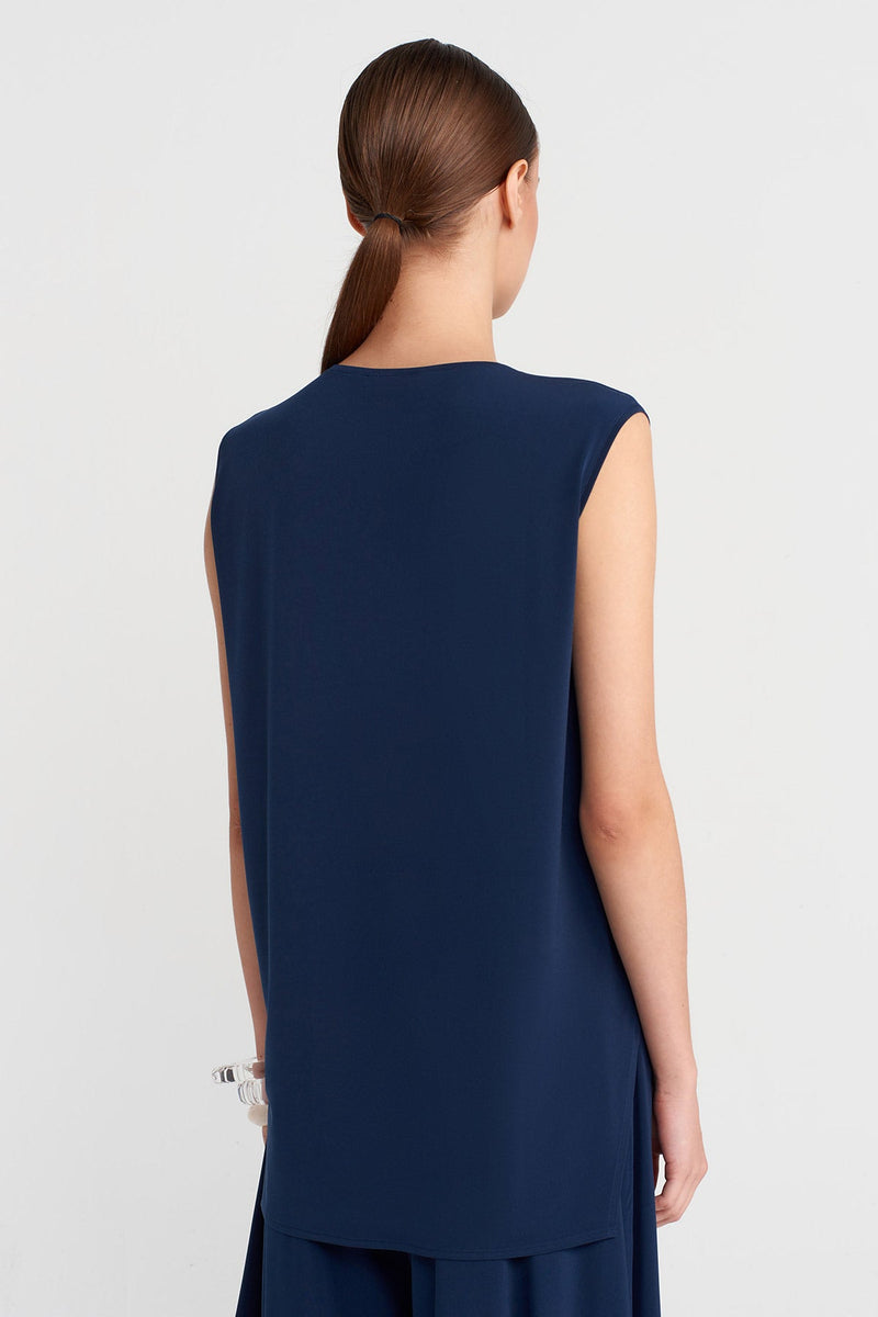 Nu Side Slit Jersey Blouse Blue+Black