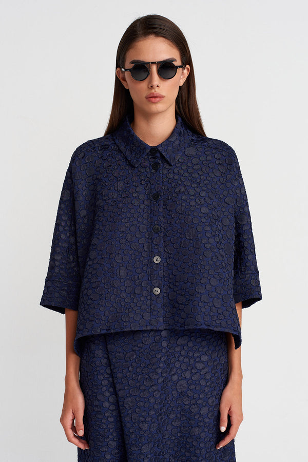 Nu Jacquard Short Shirt Navy Blue