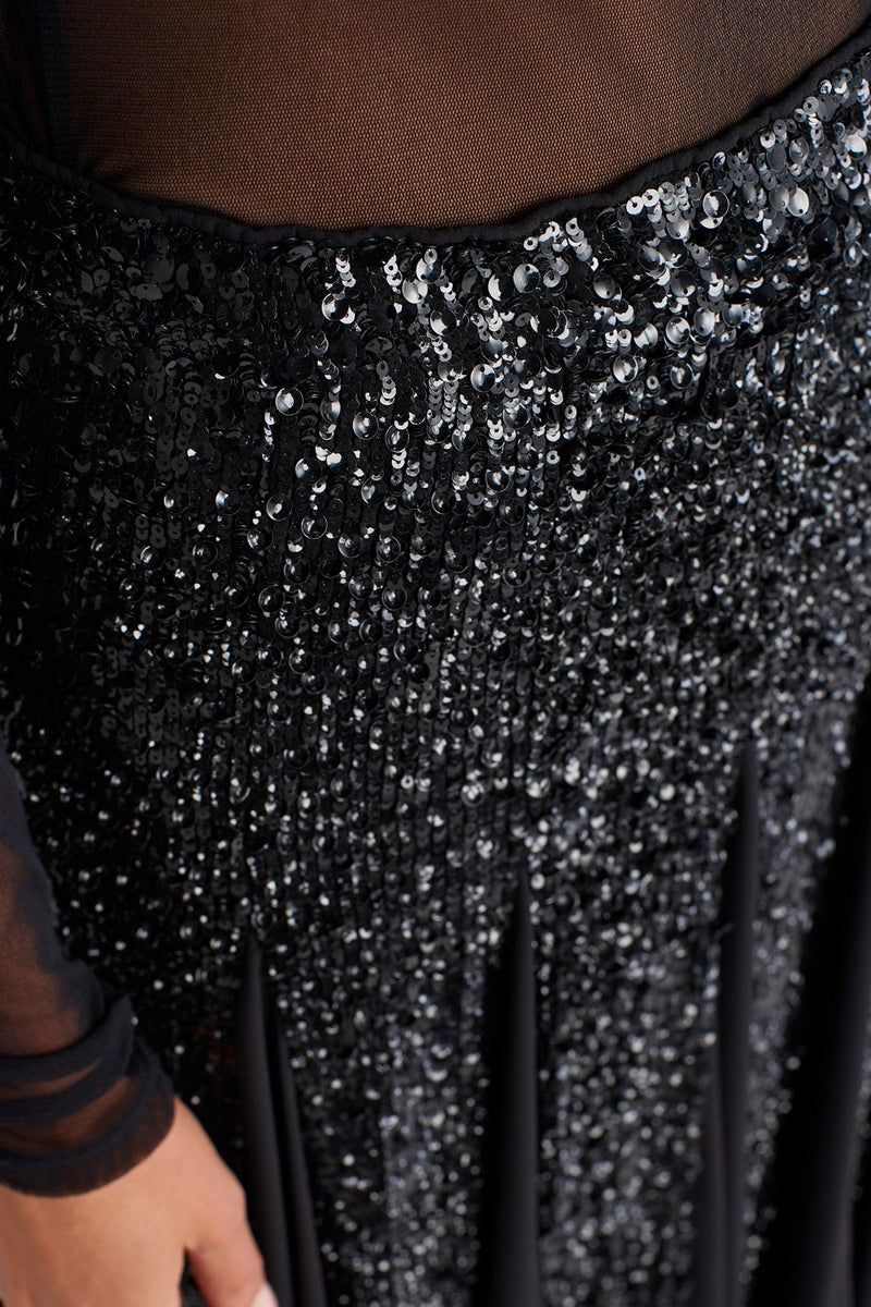 Nu Embroidered Sequin Long Elegant Skirt Black