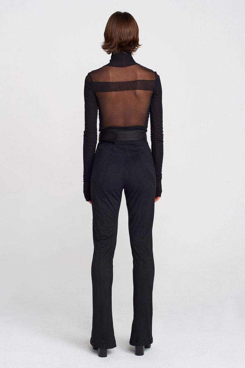Nu Self-Belted, High Waist Skinny Trousers Black