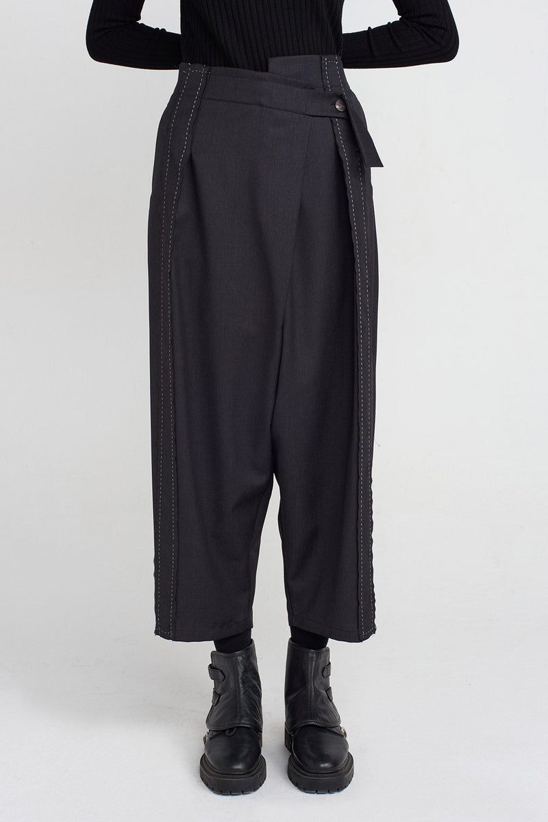 Nu Stitch Detailed Double Breasted Trousers Anthracite