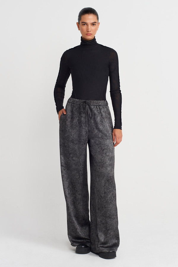 Nu Washed Effect Wide-Leg Trousers Off White/Black