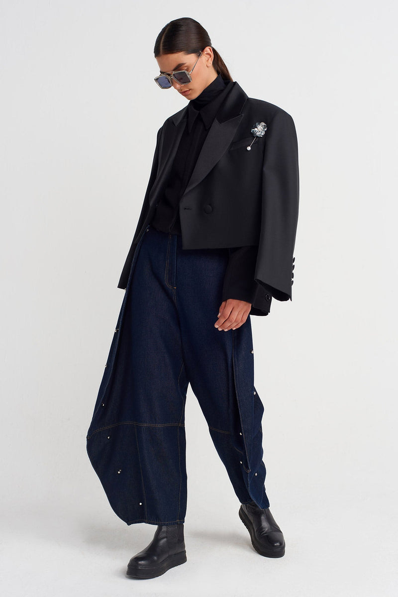 Nu Wide-Leg Denim Pants With Metal Accessories Indigo