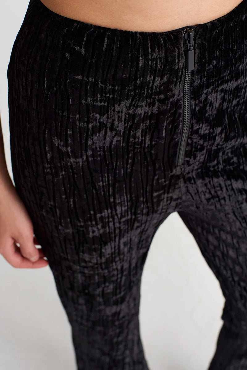 Nu Ribbed Crushed Velvet Flared Trousers Black