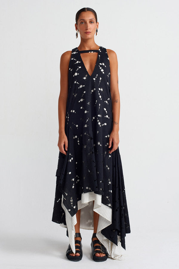 Nu Striped Lined Lace Dress Black