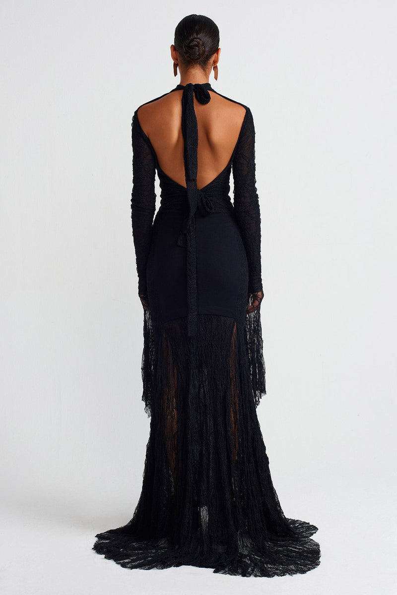 NU Elegant Lace Dress With Back Cut-Out Black