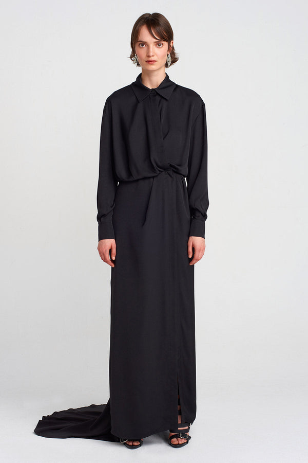 Nu Deep Slit, Tailed Dress Black