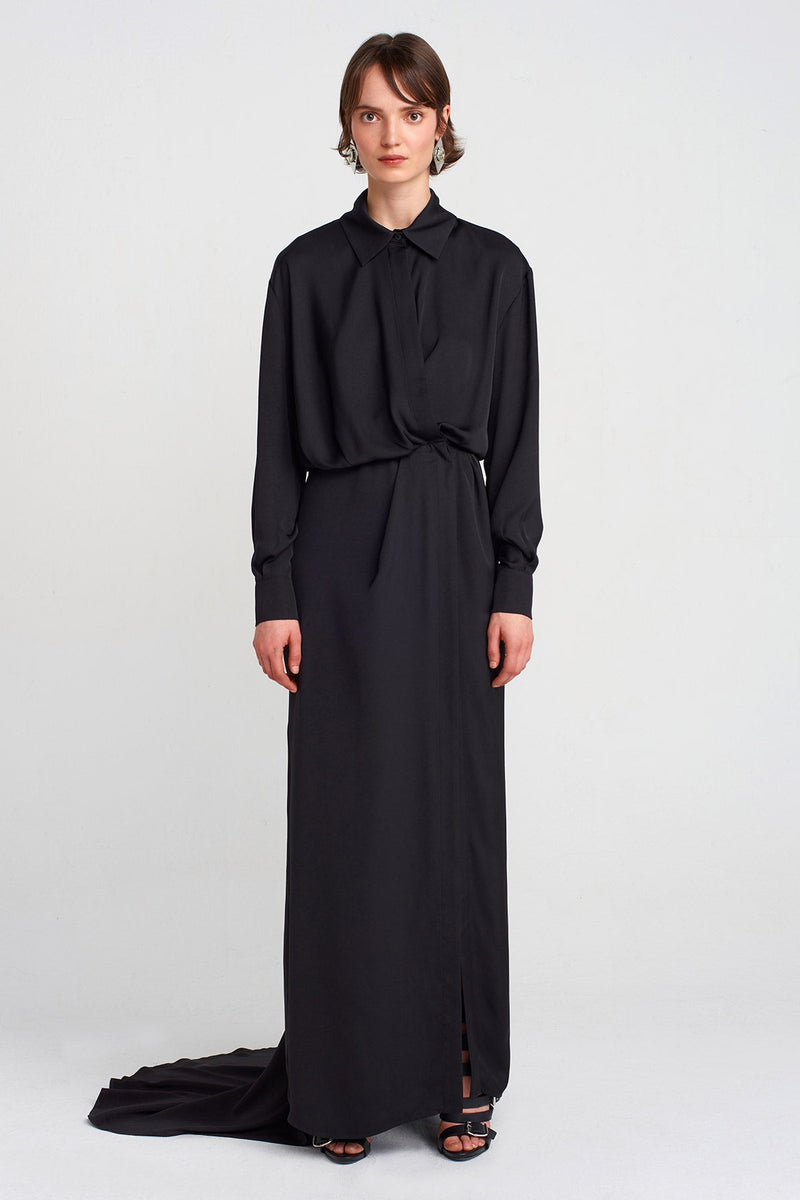 Nu Deep Slit, Tailed Dress Black