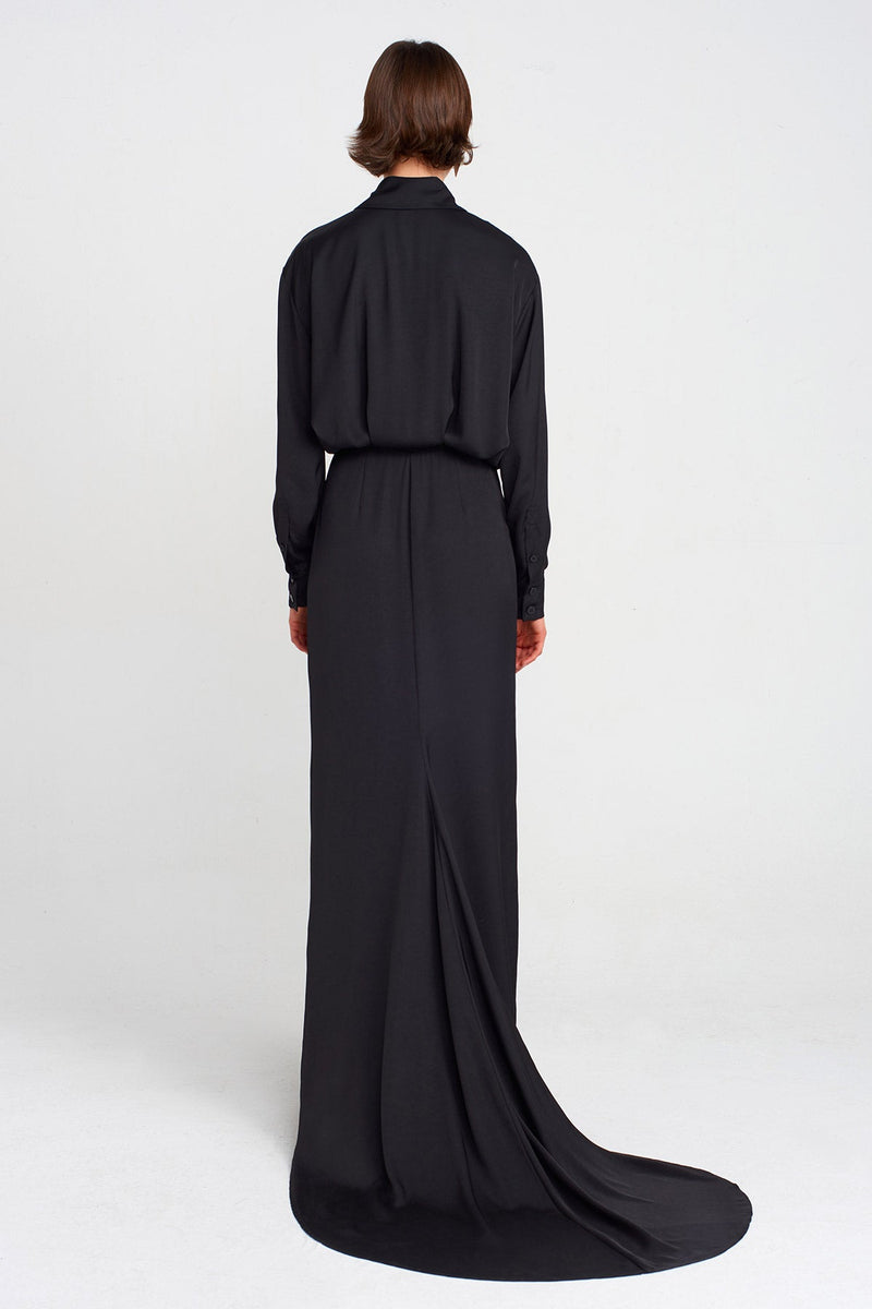 Nu Deep Slit, Tailed Dress Black