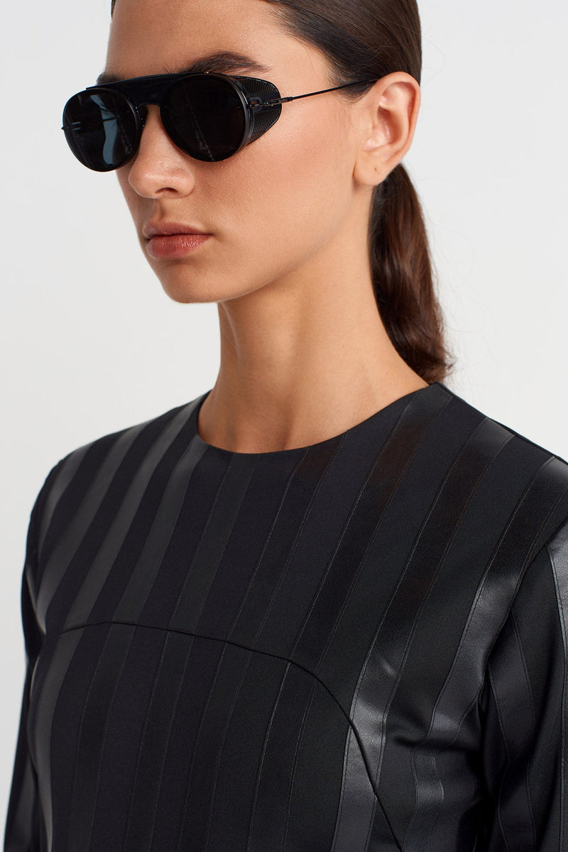 Nu Striped Long Train Dress Black