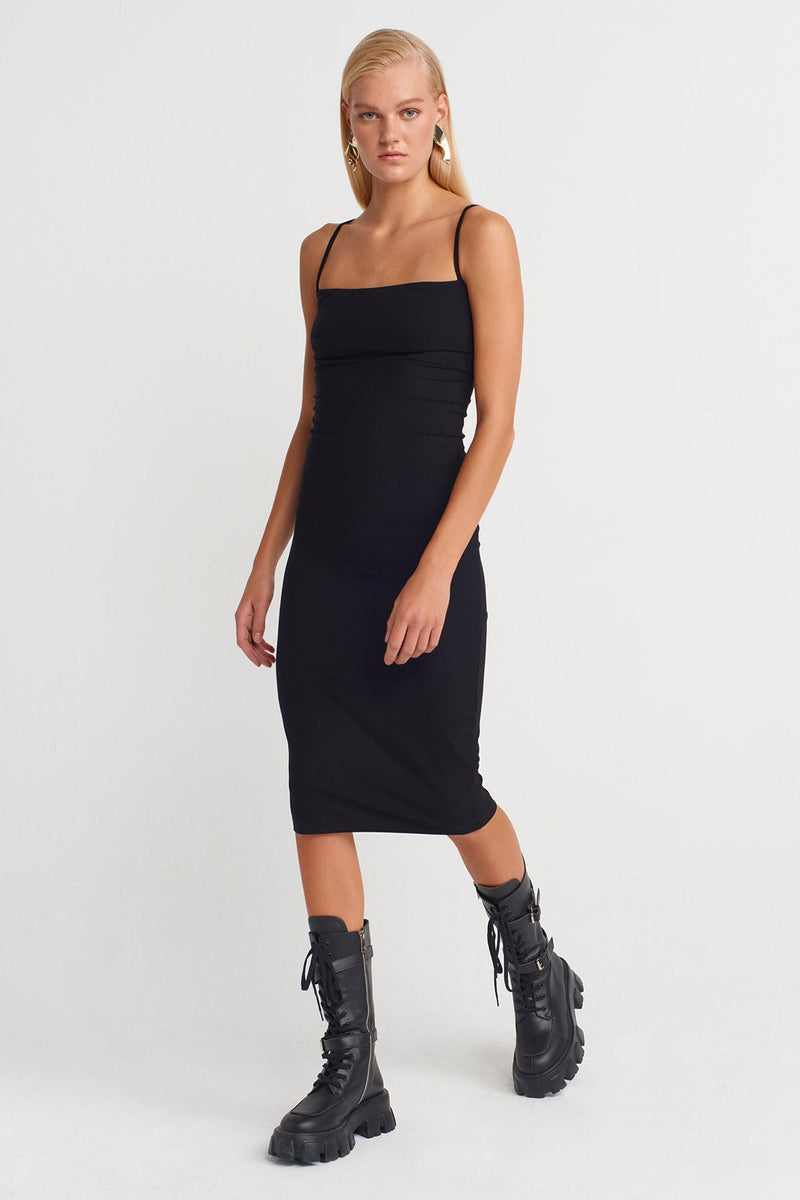 Nu Thin-Strap Midi Dress Black