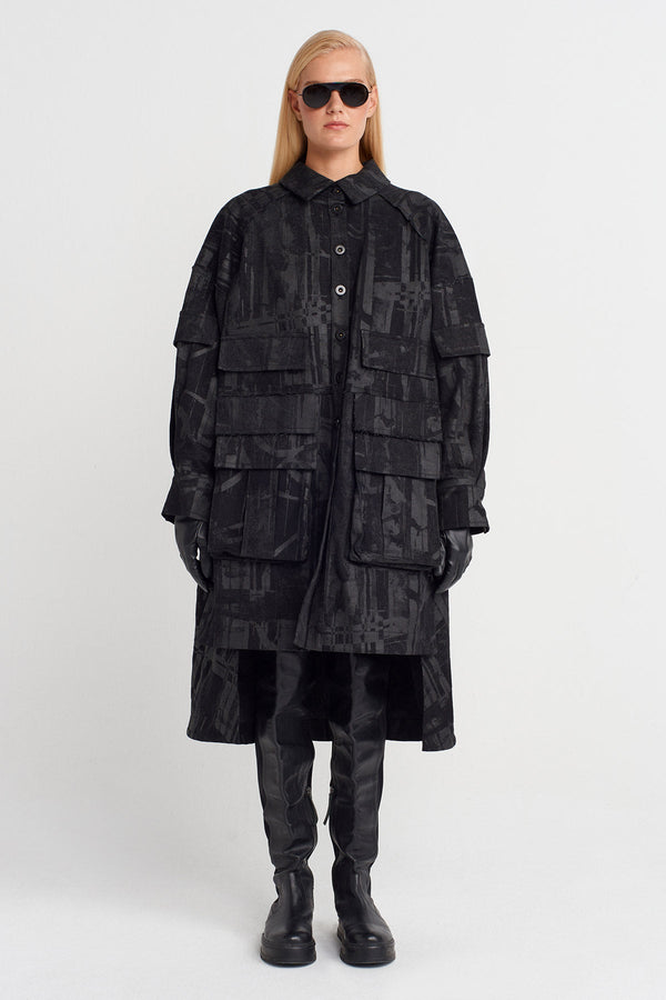 Nu Printed Oversized Shirt Dress Black