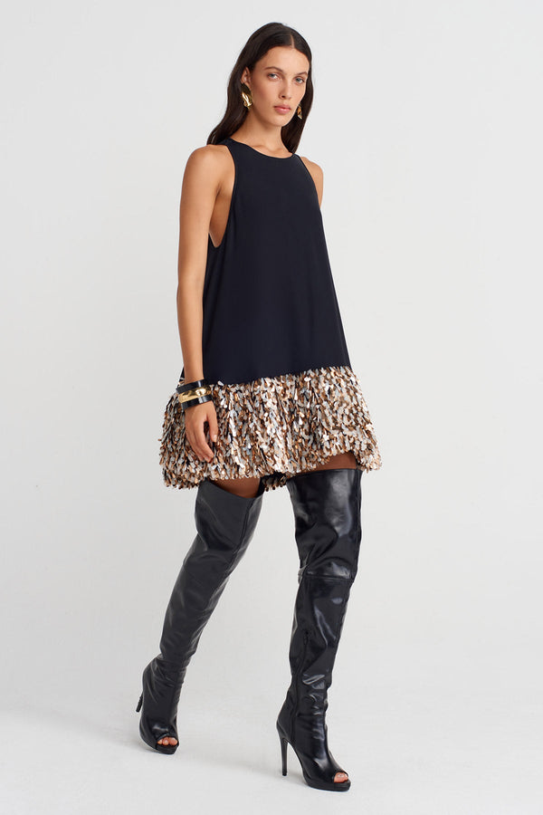 Nu Sequined Hem Halter Neck Mini Dress Black