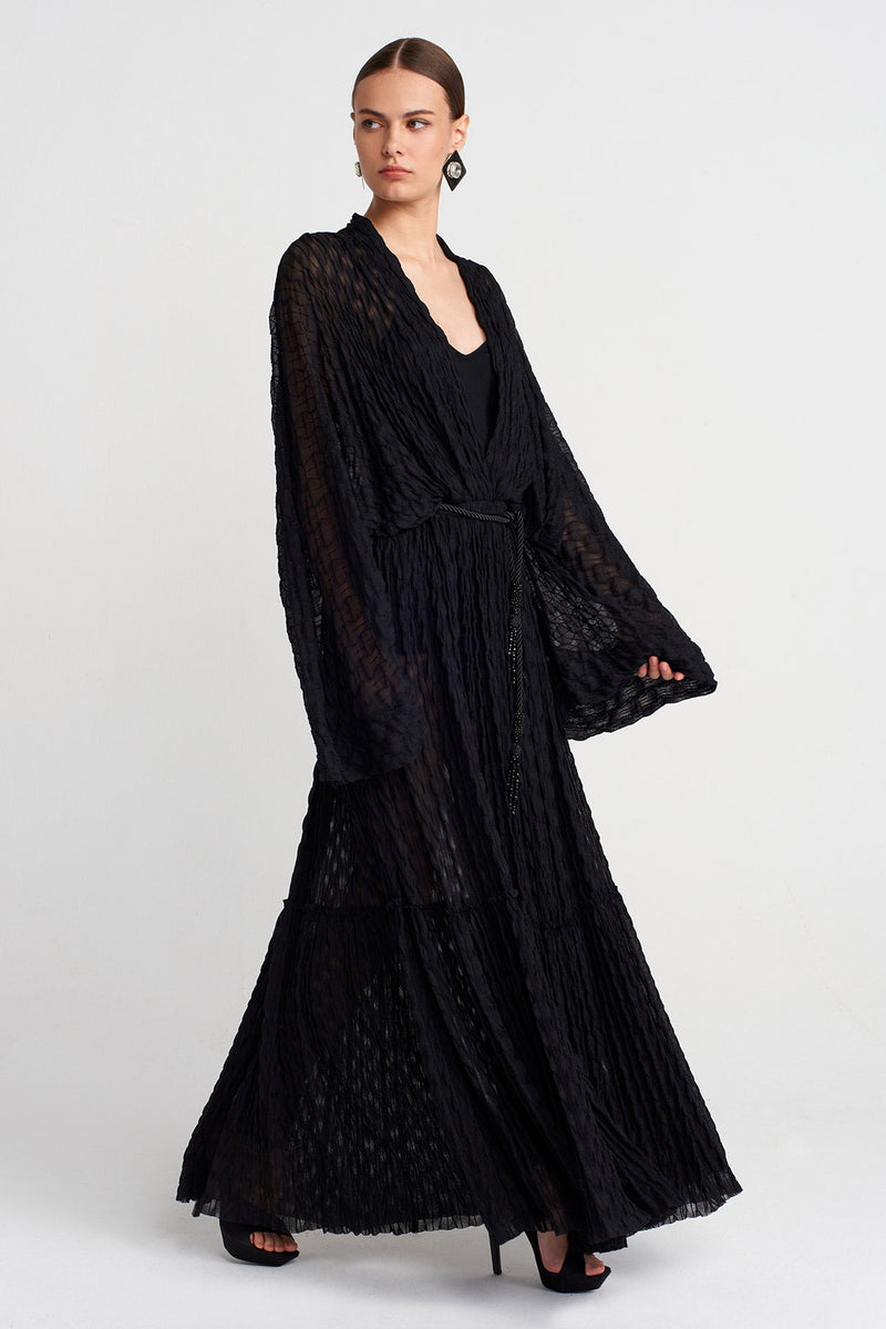 Nu Crinkled Texture Long Chiffon Dress Black