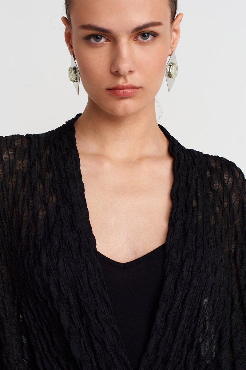 Nu Crinkled Texture Long Chiffon Dress Black