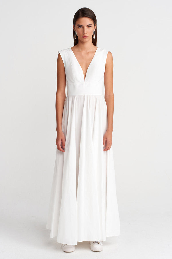 Nu Deep V-Neck Maxi In Fine Taffeta Milk Serum