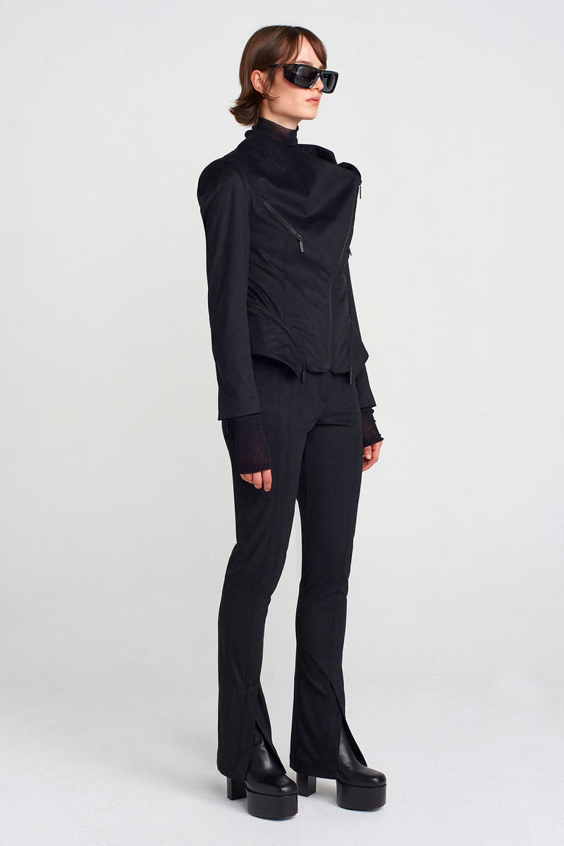 Nu Zipper Detailed Suede Jacket Black