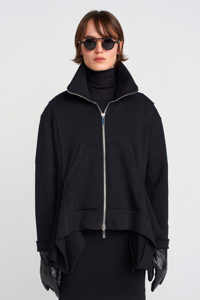Nu Metal Zippered Asymmetric Cardigan Black